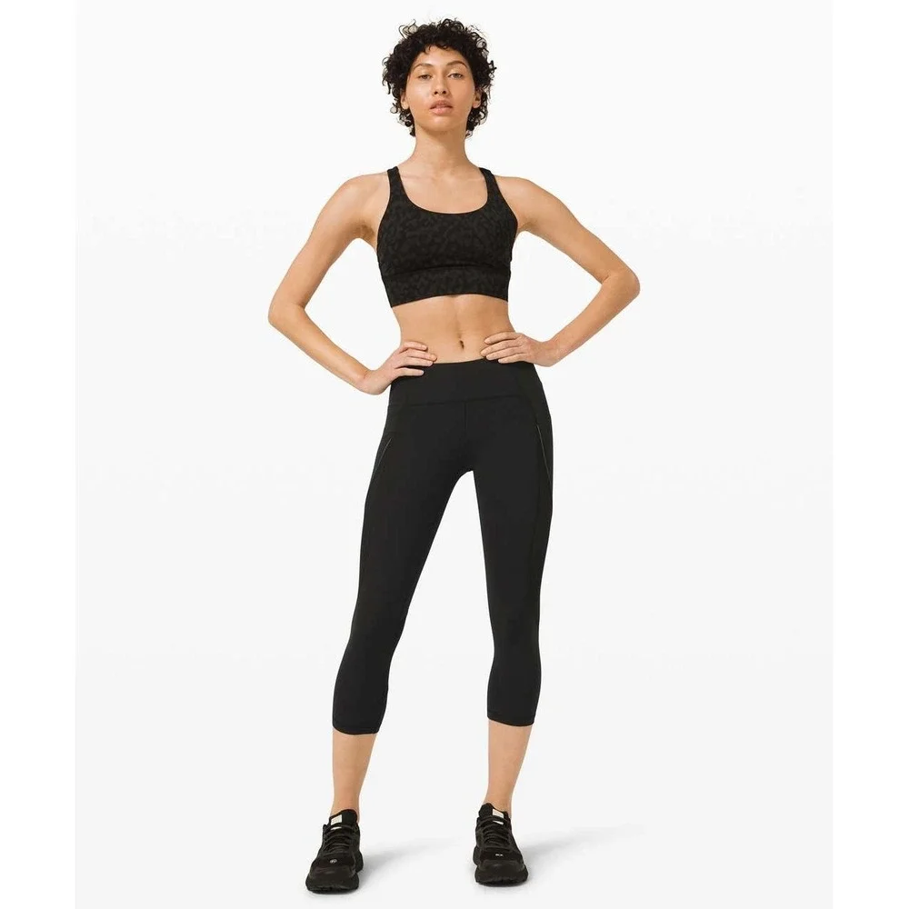 lululemon Run Off Route Mid Rise Crop Leggings Black Size 6 Athleisure